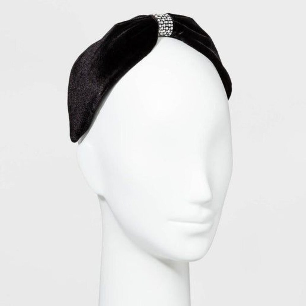 Black Velvet Headband With Pearl & Rhinestone Accent